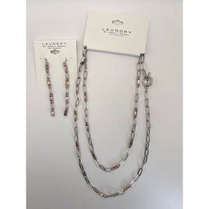Laundry by Shelli Segal Silver Tone Rhinestone Chain Necklace Earring Set New